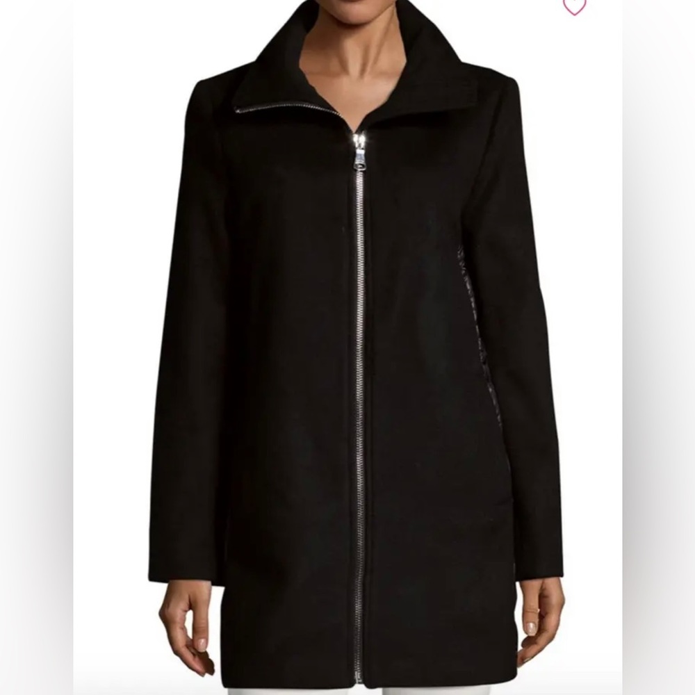 Calvin Klein LONG BLACK WOOL COAT QUILTED BACK DOWN JACKET SIZE 4